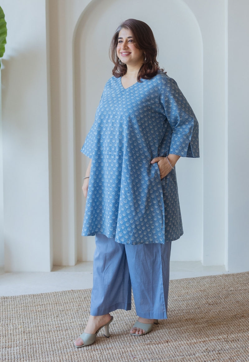 Shaili Blue Ajrakh Cotton A Line Kurta