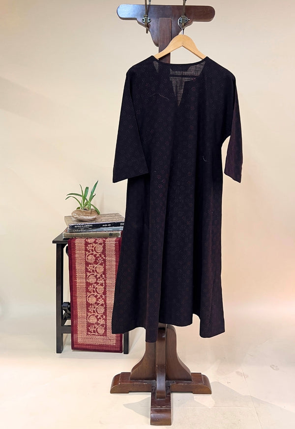 Nyra Red Dabu Slub Cotton Jhabba Kali Kurta