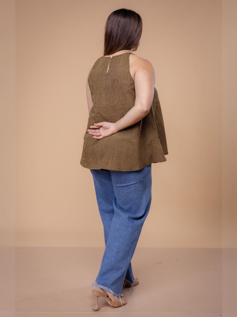 Parveen Brown Ajrakh Cotton A Line Short Top