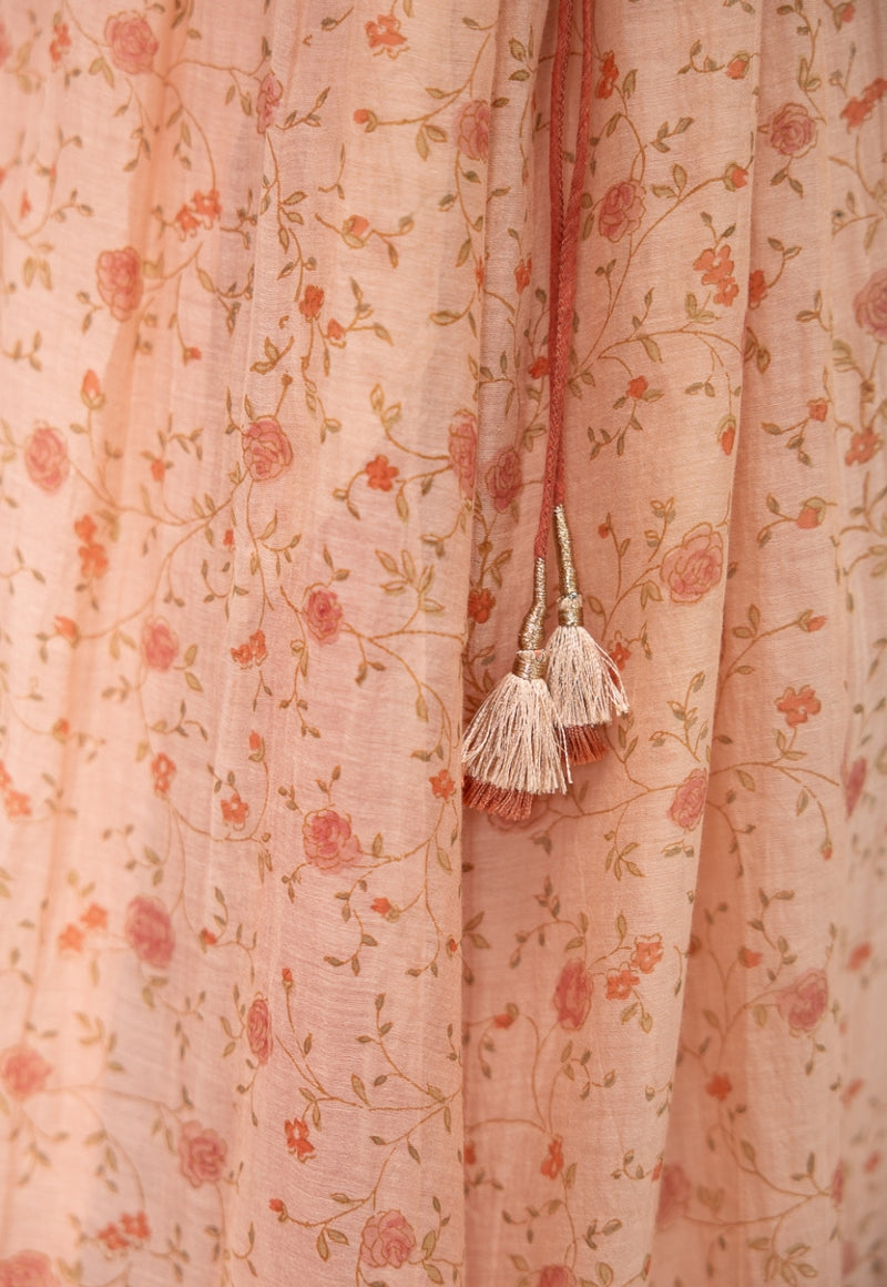 Rosette Orange Sanganeri Chanderi Silk A Line Kurta