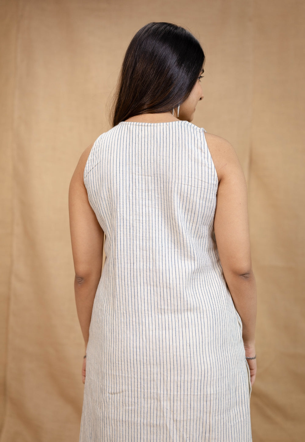 Dhaari Multi Color Pin Stripe Handwoven White Pure Cotton Long Kurta
