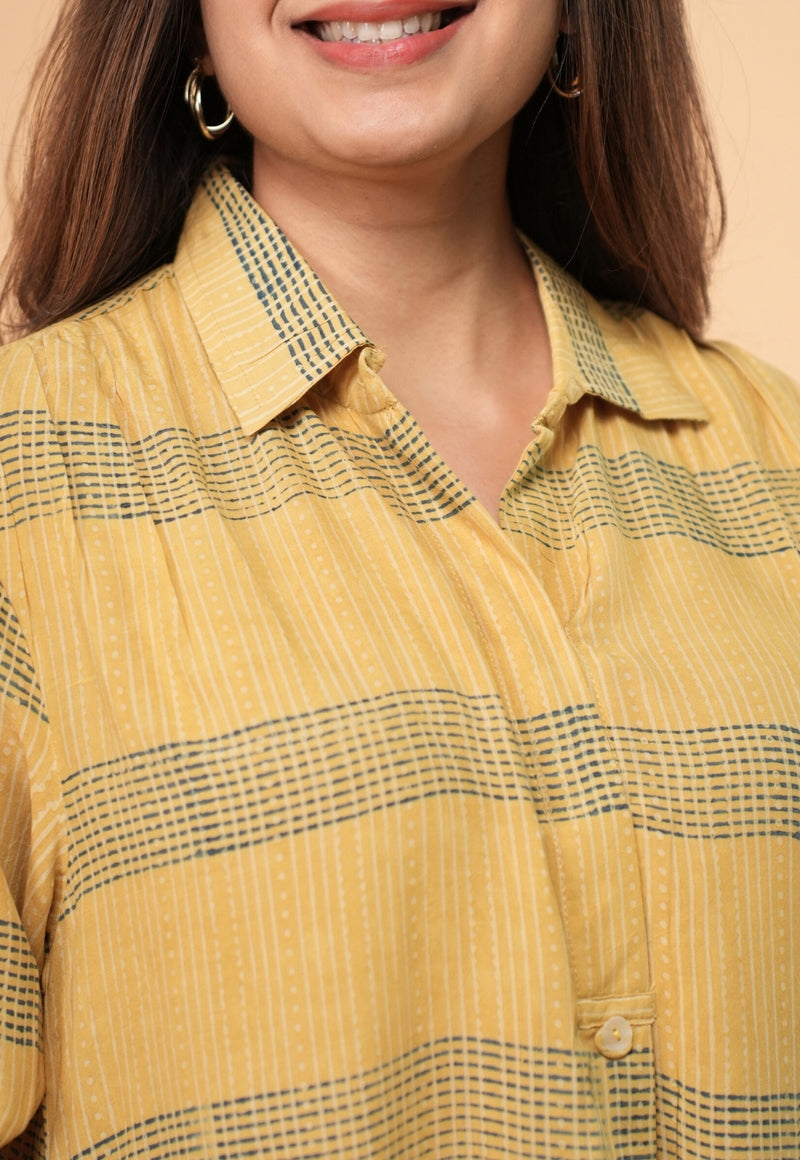 Ridah Yellow Ajrakh Modal Silk A Line Dress