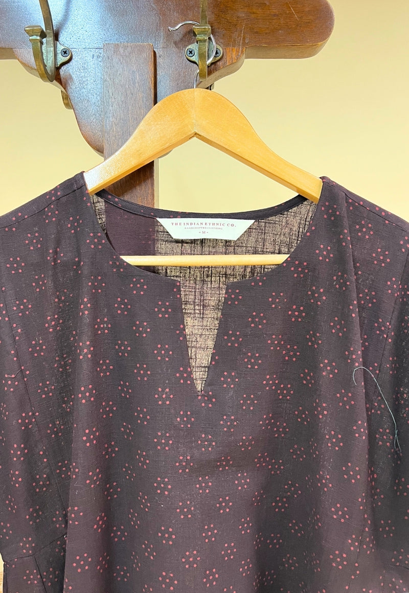 Nyra Red Dabu Slub Cotton Jhabba Kali Kurta