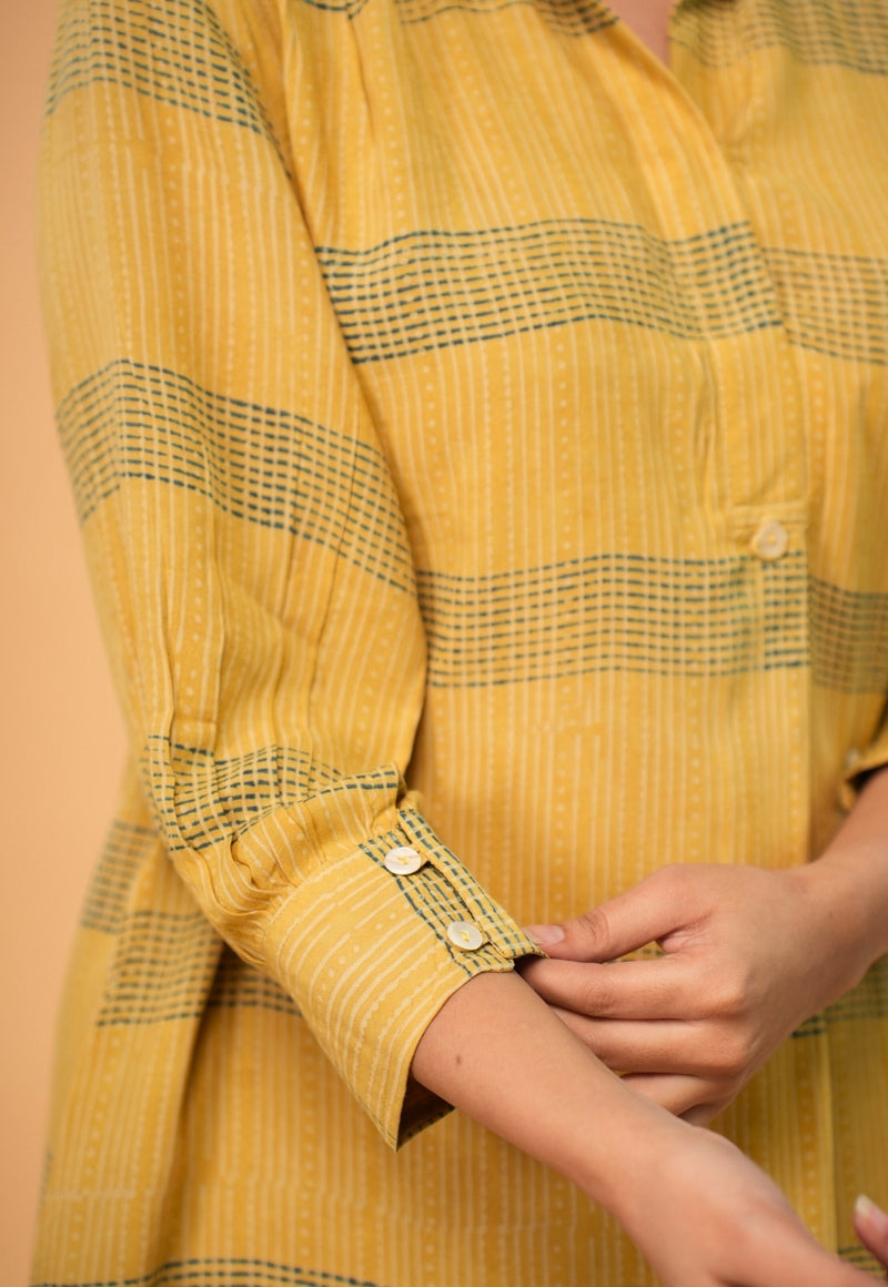 Ridah Yellow Ajrakh Modal Silk A Line Dress