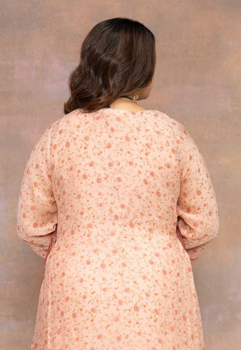 Rosette Orange Sanganeri Chanderi Silk A Line Kurta