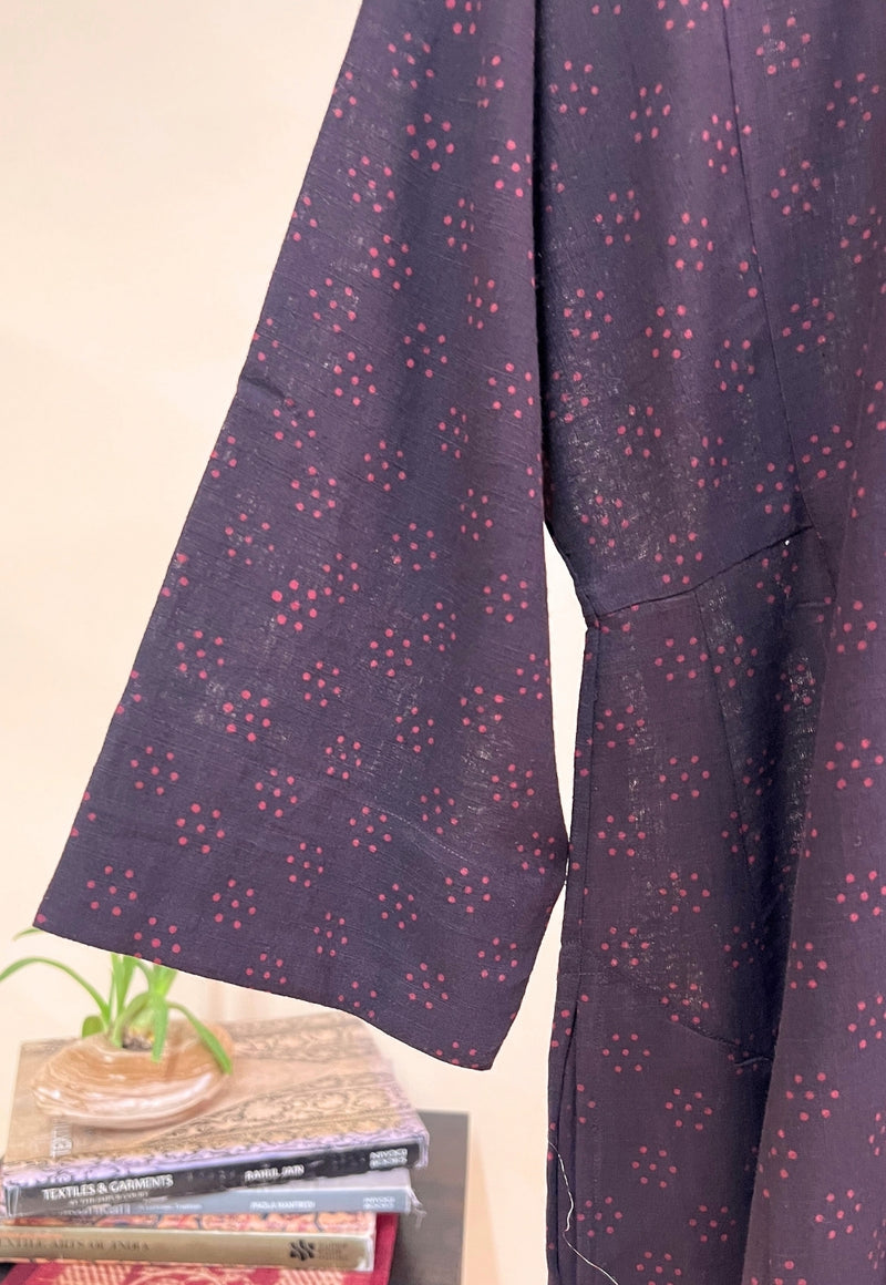 Nyra Red Dabu Slub Cotton Jhabba Kali Kurta