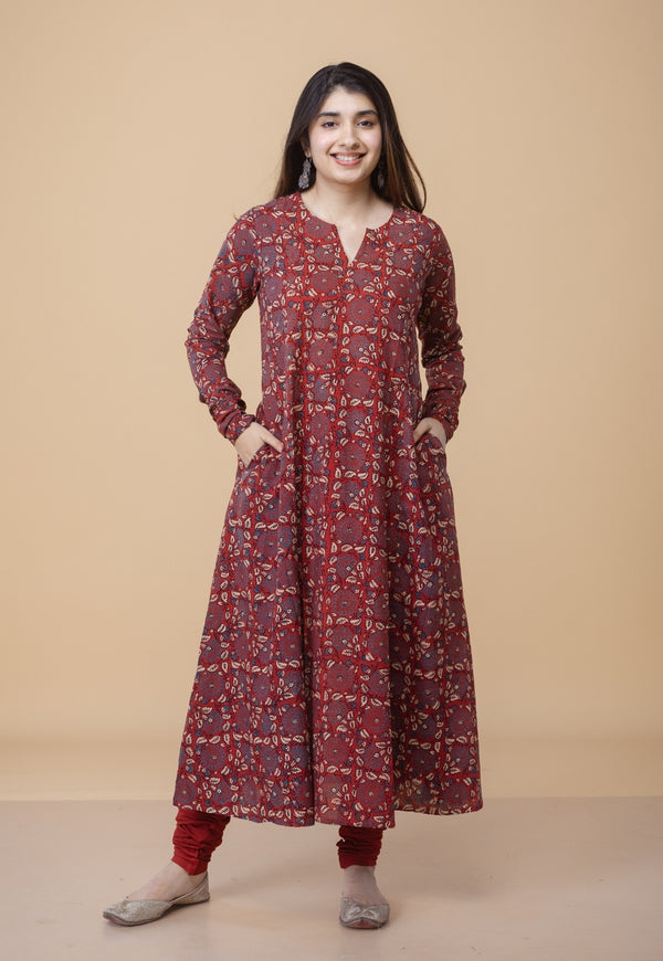 Shinat Red Ajrakh Cotton Jhabba Kali Kurta