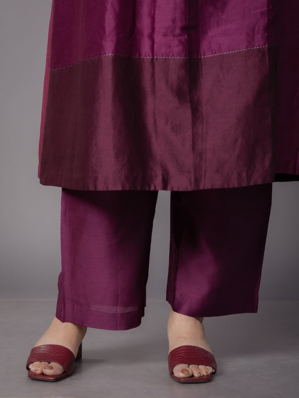 Yashi Purple Solid Chanderi Silk Straight Pant