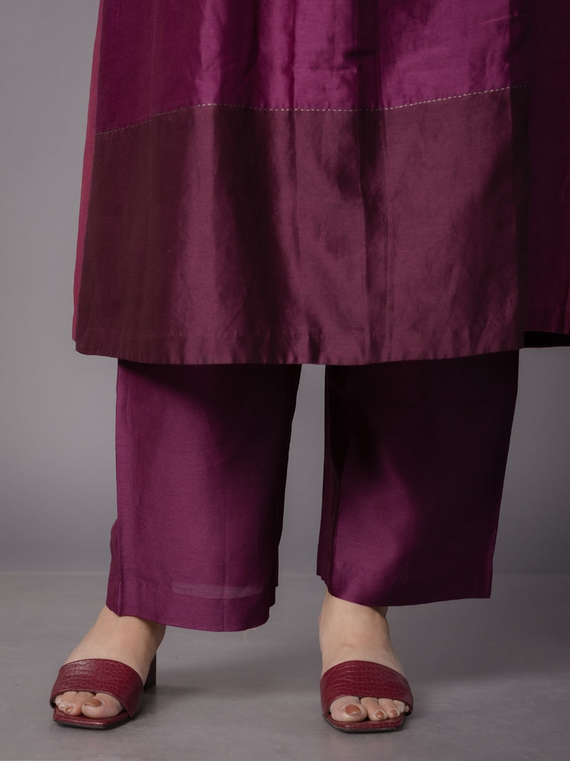 Yashi Purple Solid Chanderi Silk Straight Pant