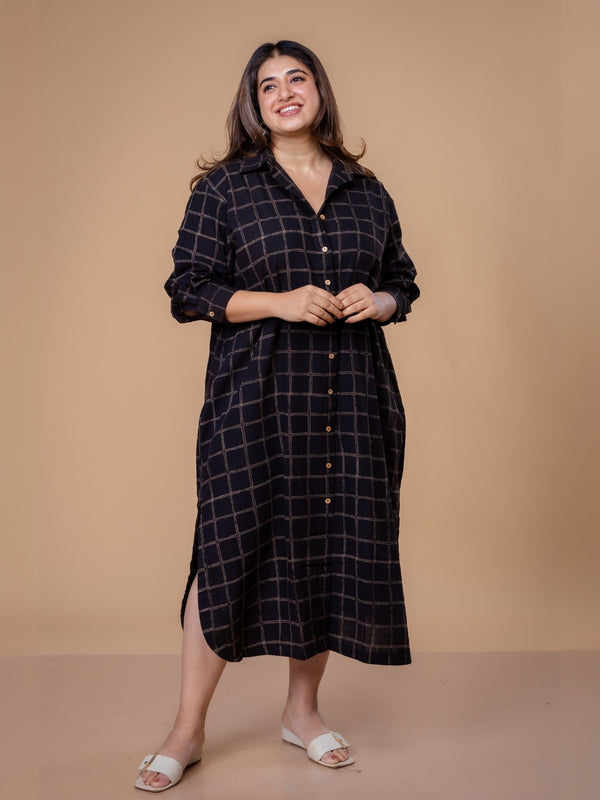 Samiyah Brown Dabu Slub Cotton Shirt Dress
