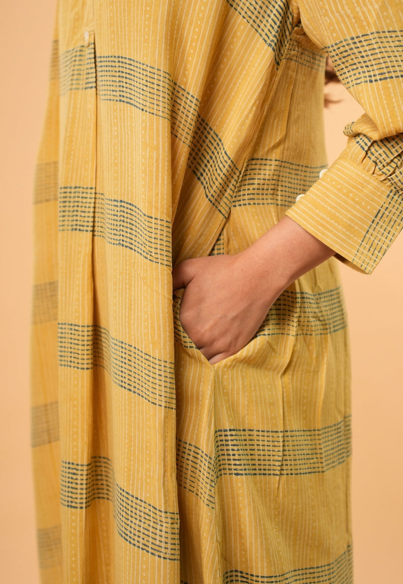 Ridah Yellow Ajrakh Modal Silk A Line Dress