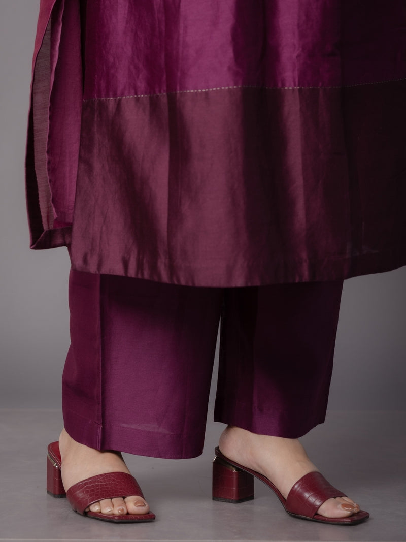 Yashi Purple Solid Chanderi Silk Straight Pant