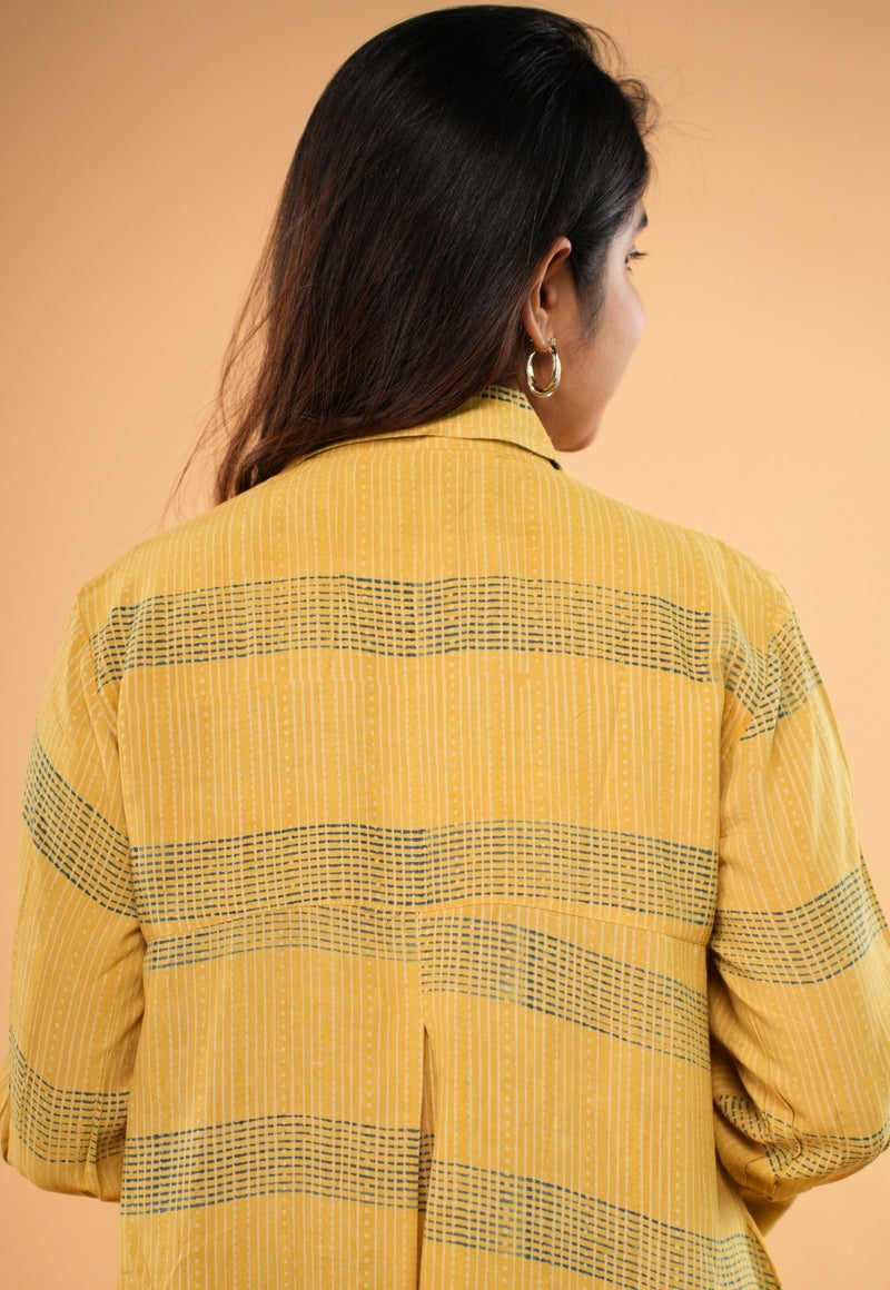 Ridah Yellow Ajrakh Modal Silk A Line Dress