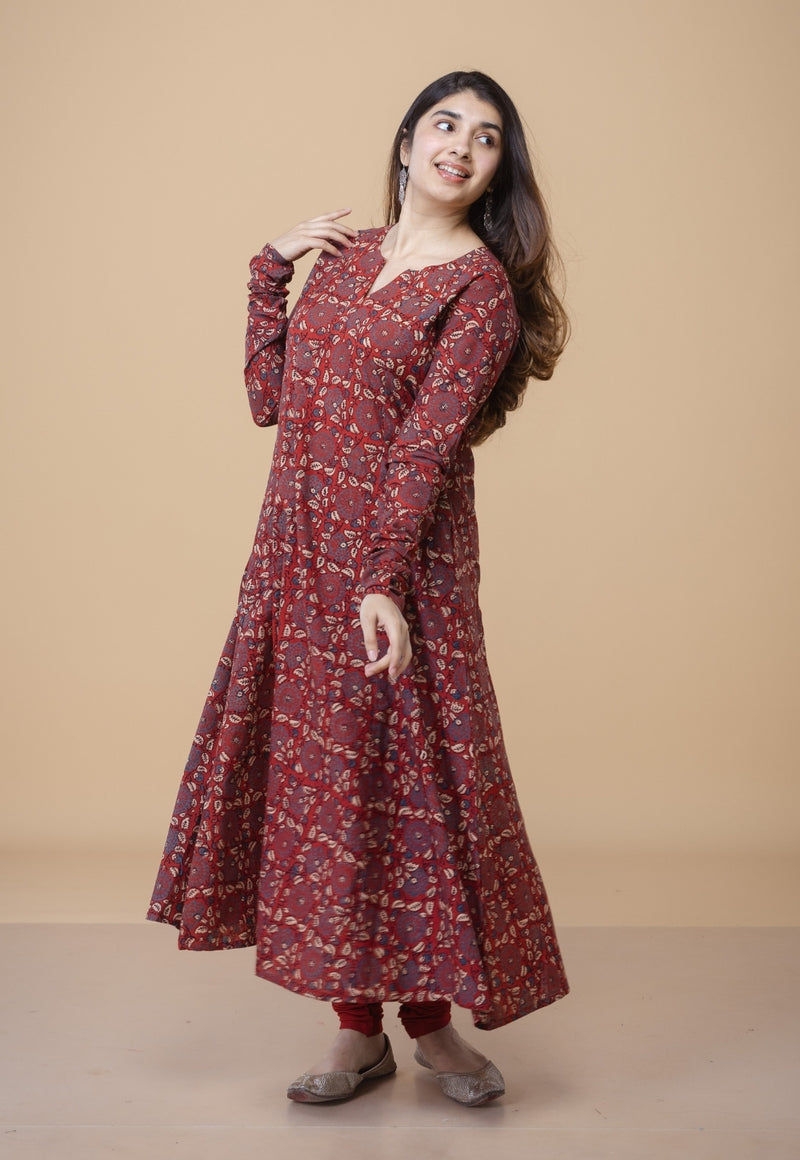 Shinat Red Ajrakh Cotton Jhabba Kali Kurta