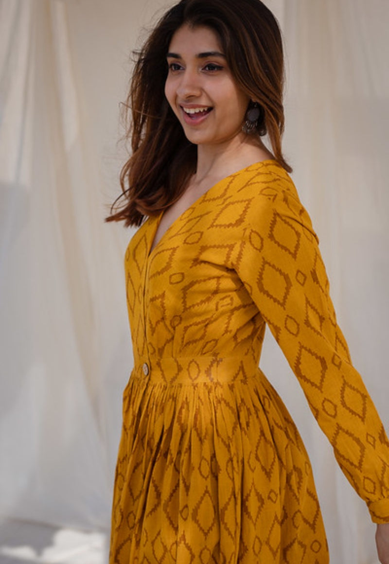 Kimaya Yellow Wrap Around Slub Cotton Dress