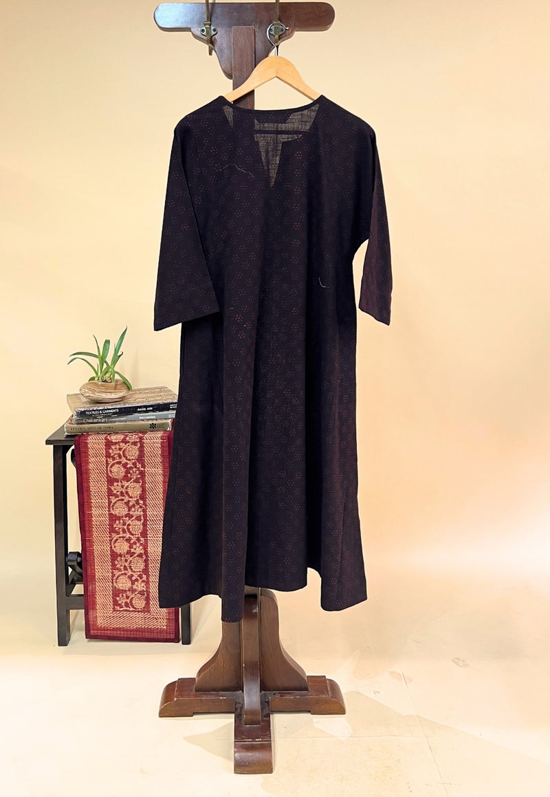 Nyra Red Dabu Slub Cotton Jhabba Kali Kurta