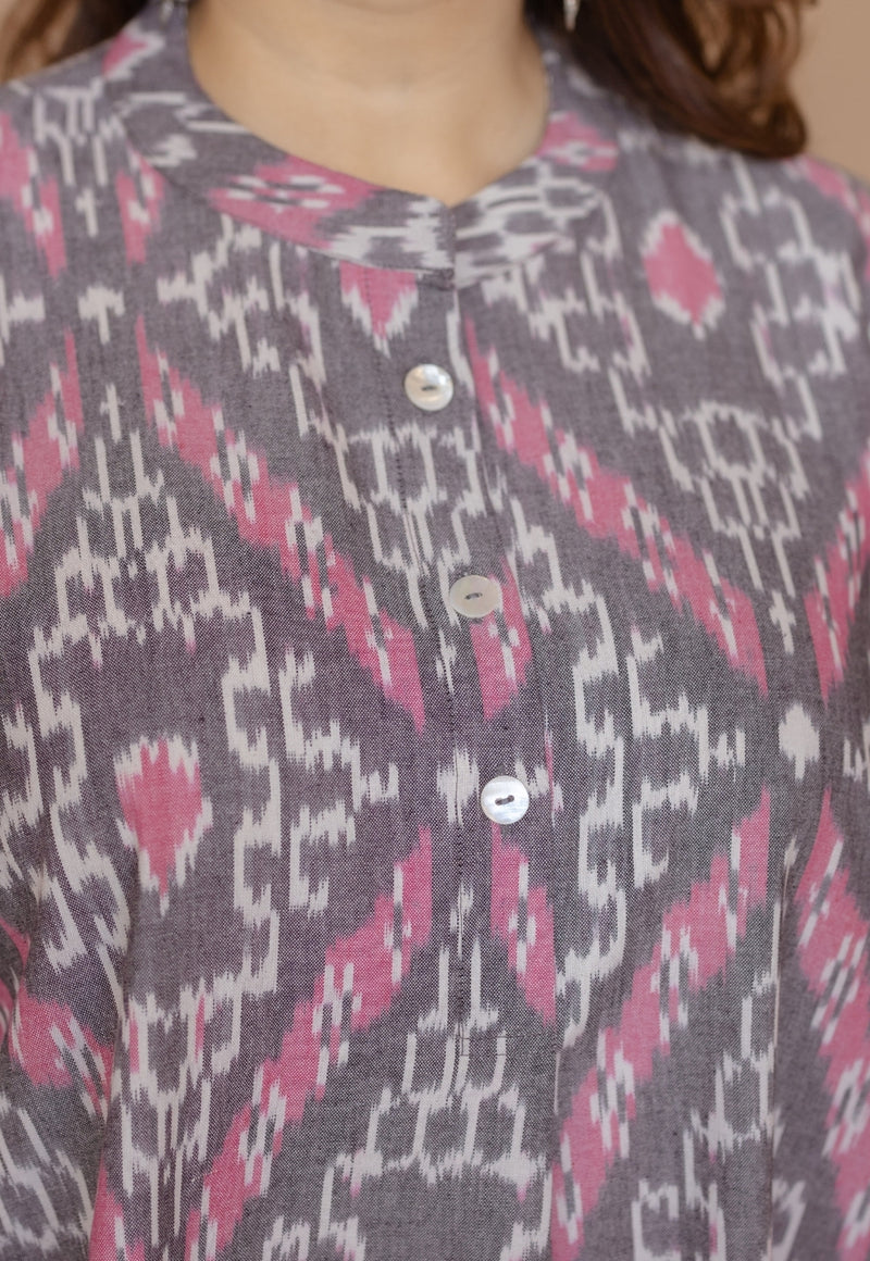 Ayaat Grey Handloom Ikkat Cotton Straight Kurta