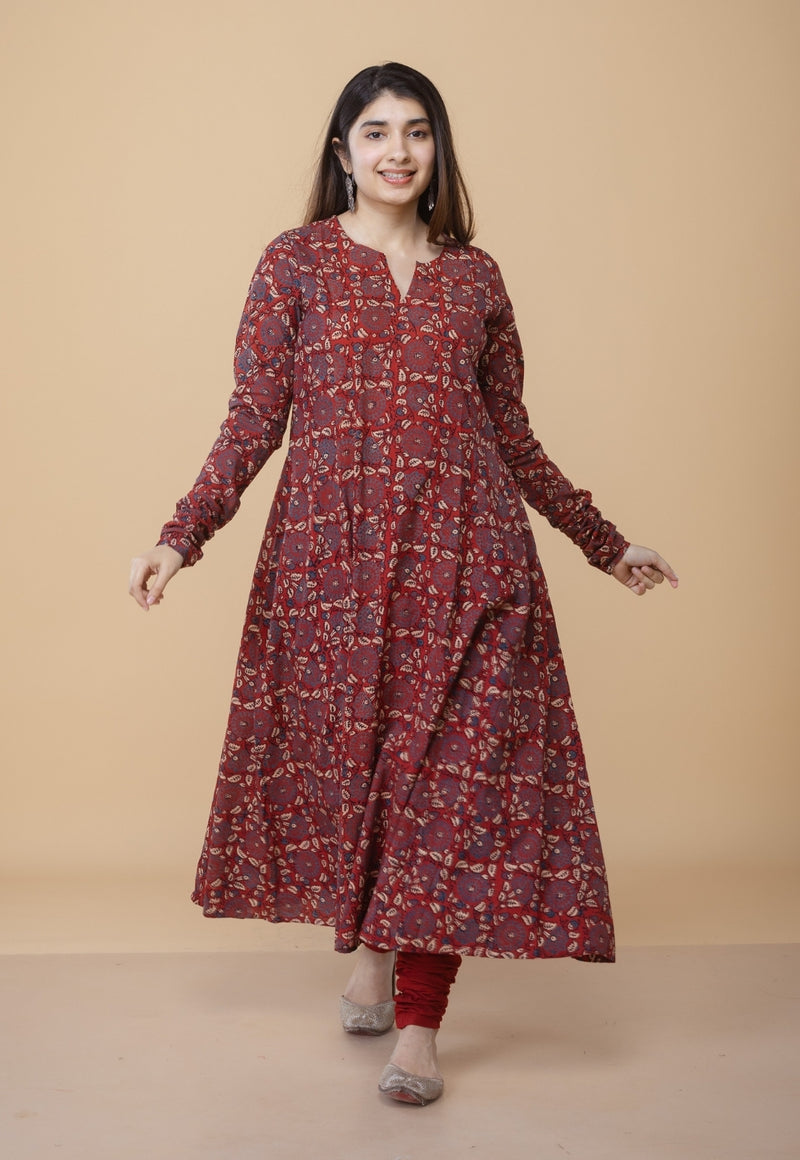 Shinat Red Ajrakh Cotton Jhabba Kali Kurta
