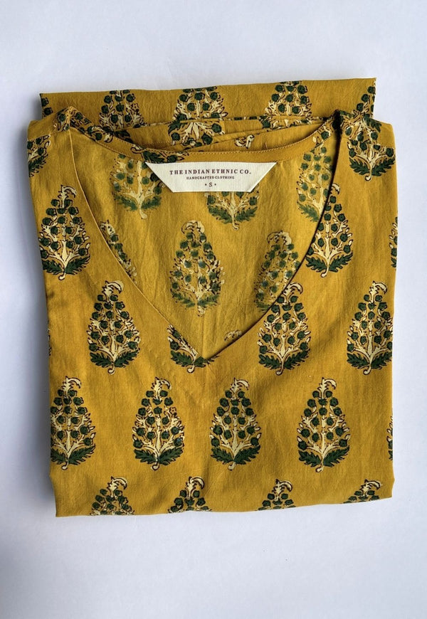 Anamika Mustard Ajrakh Cotton A Line Kurta