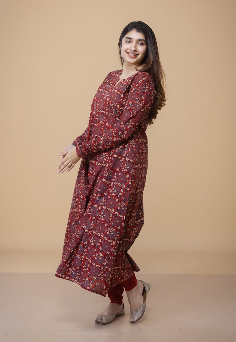 Shinat Red Ajrakh Cotton Jhabba Kali Kurta