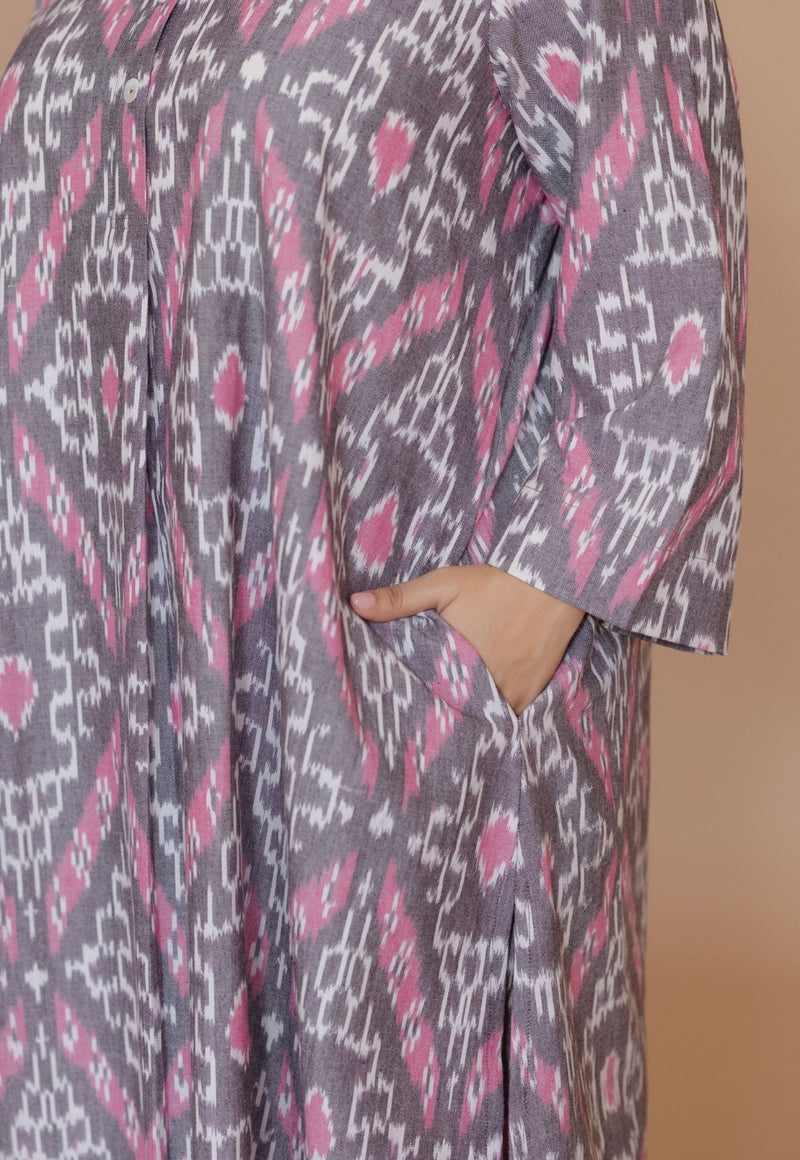 Ayaat Grey Handloom Ikkat Cotton Straight Kurta