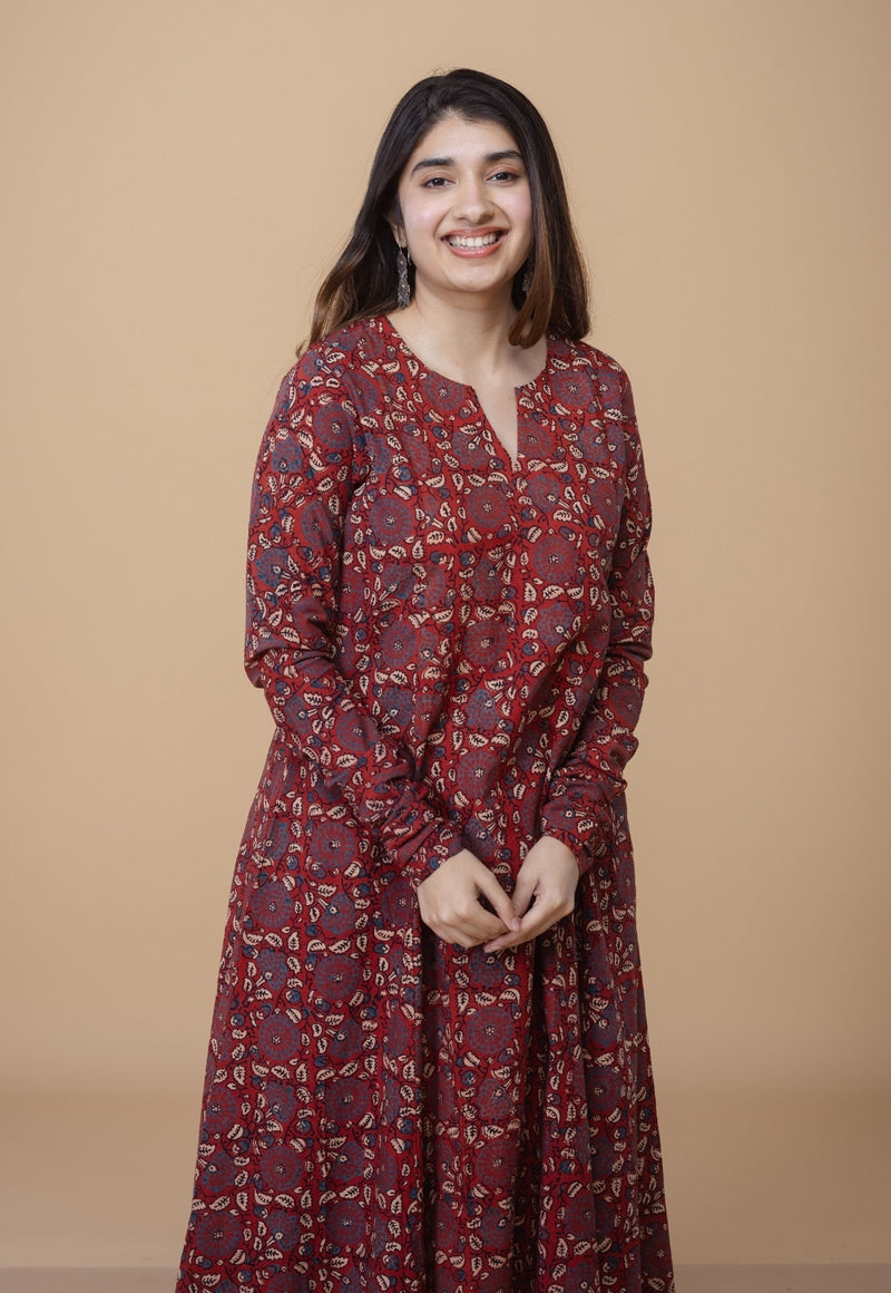 Shinat Red Ajrakh Cotton Jhabba Kali Kurta