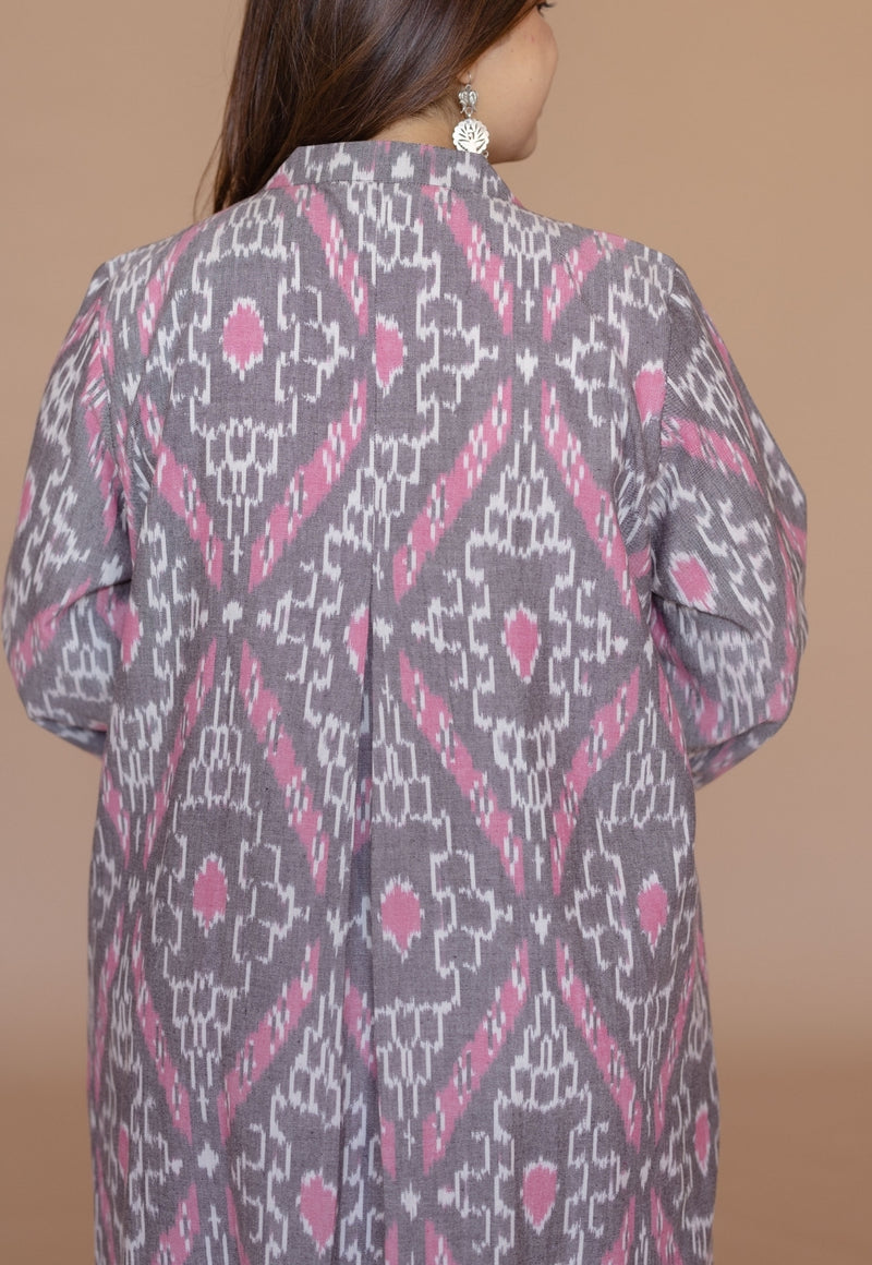 Ayaat Grey Handloom Ikkat Cotton Straight Kurta