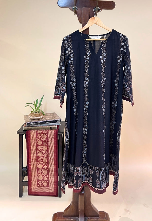 Prisha Black Ajrakh Cotton kali Kurta