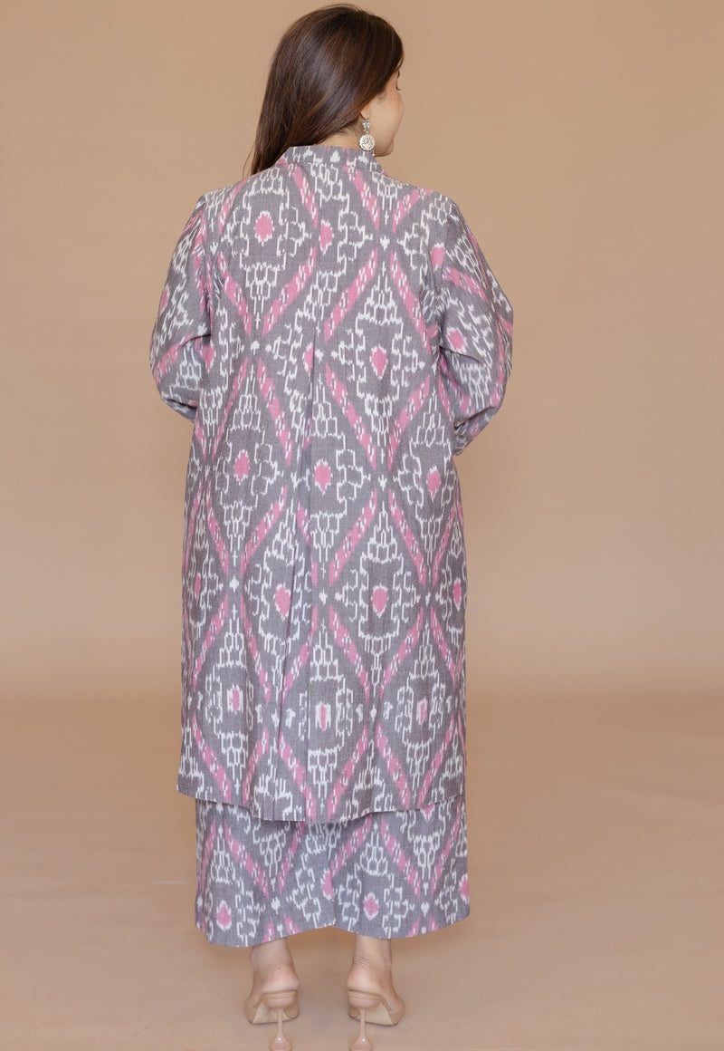 Ayaat Grey Handloom Ikkat Cotton Straight Kurta