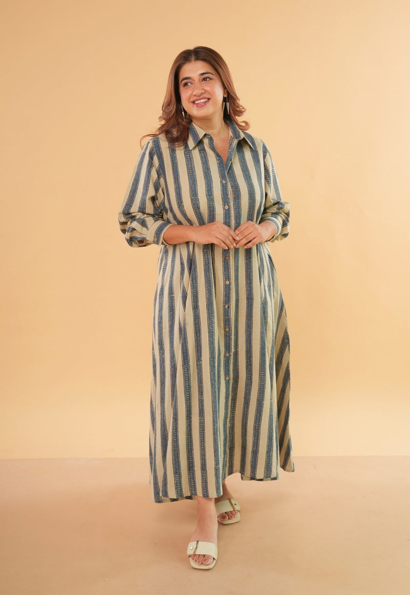 Trusha White Ajrakh Cotton A Line Dress