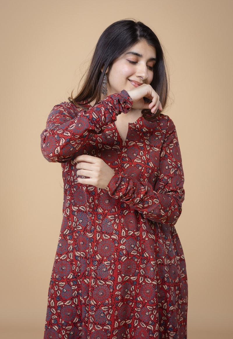 Shinat Red Ajrakh Cotton Jhabba Kali Kurta