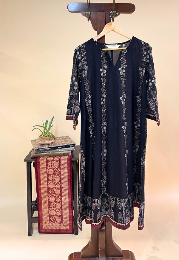 Prisha Black Ajrakh Cotton kali Kurta