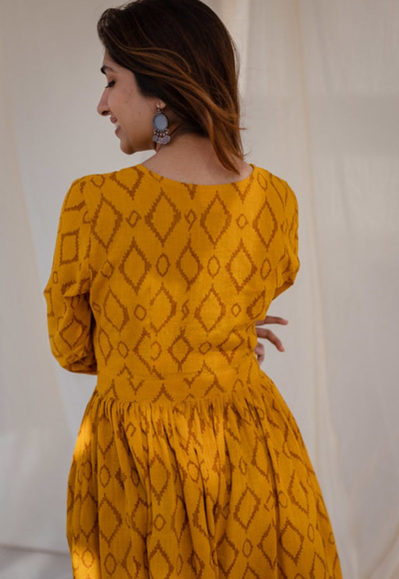 Kimaya Yellow Wrap Around Slub Cotton Dress