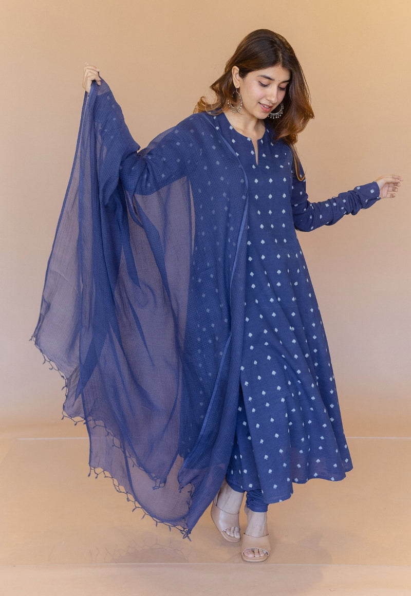 Blue Solid Cotton Kota Doria Dupatta