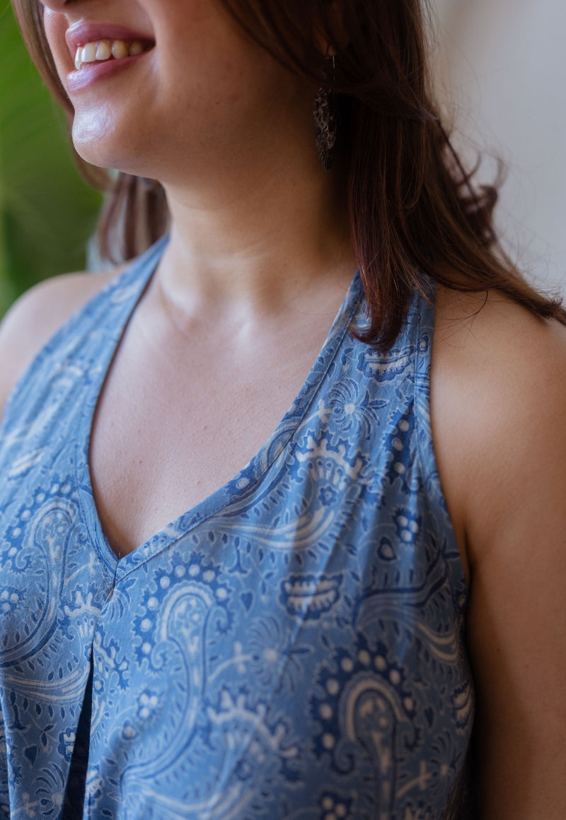 Naimat Blue Ajrakh Cotton A Line Dress