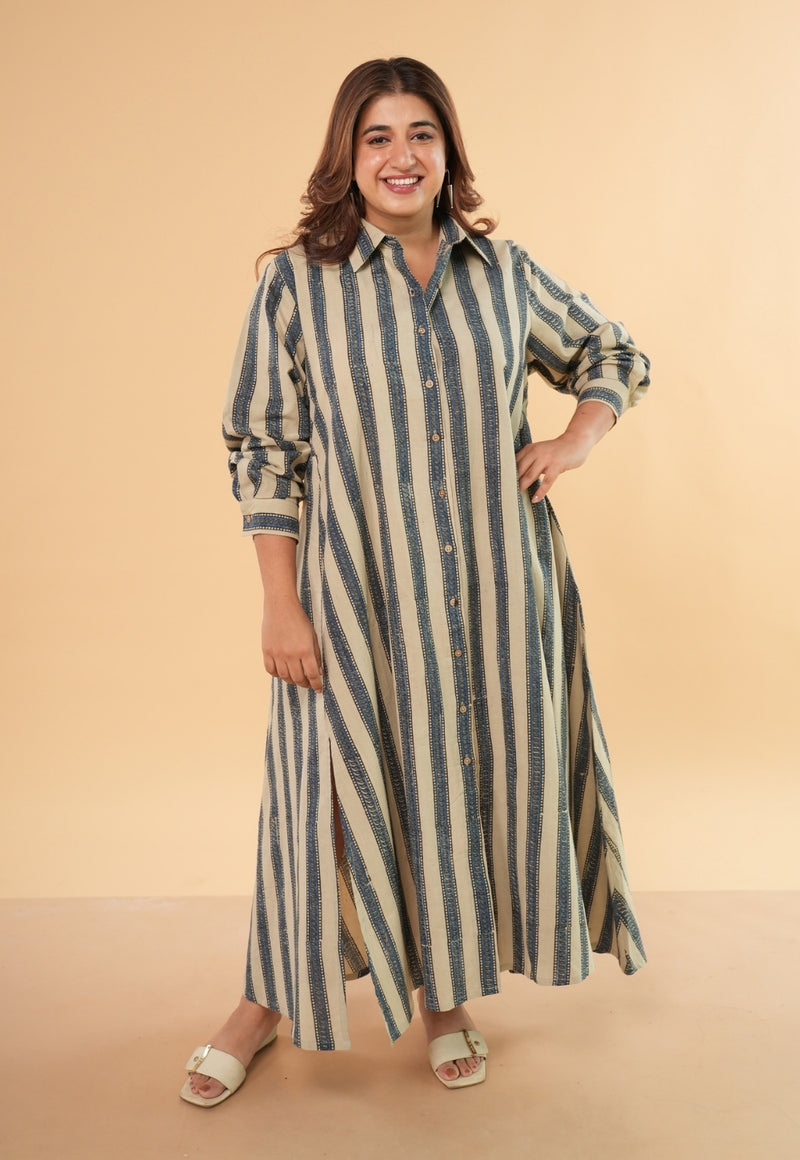 Trusha White Ajrakh Cotton A Line Dress