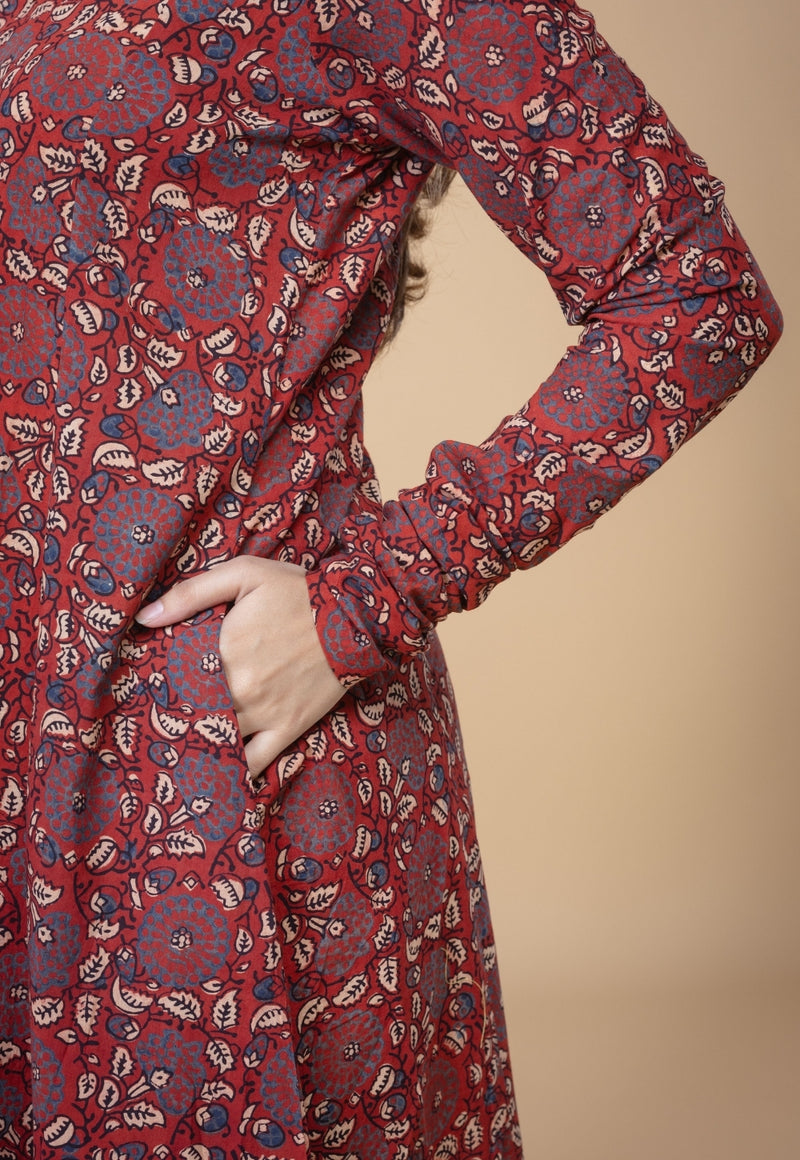 Shinat Red Ajrakh Cotton Jhabba Kali Kurta