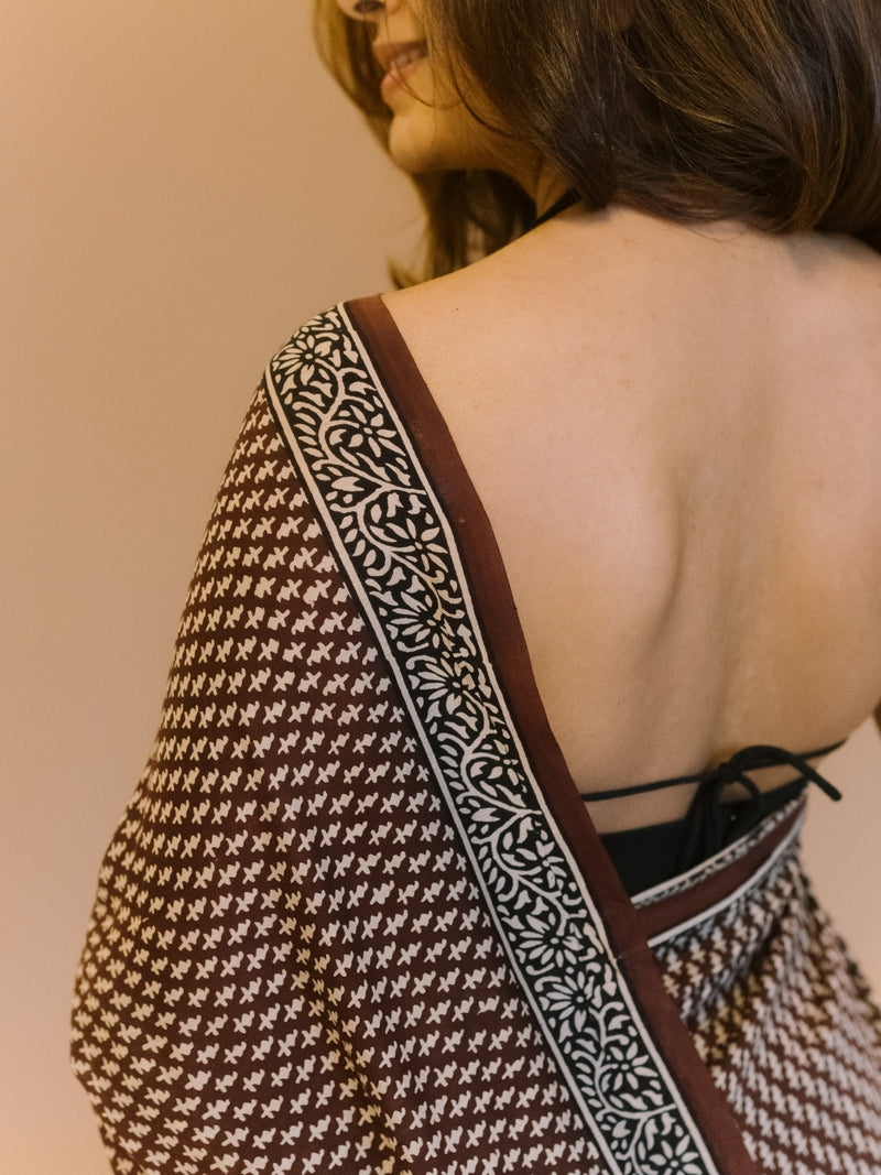 Black Butti Bagru Hand Block Print Modal Saree