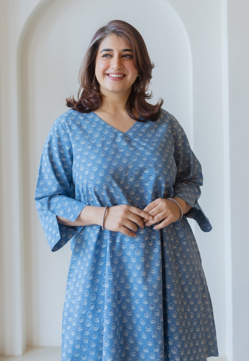 Shaili Blue Ajrakh Cotton A Line Kurta