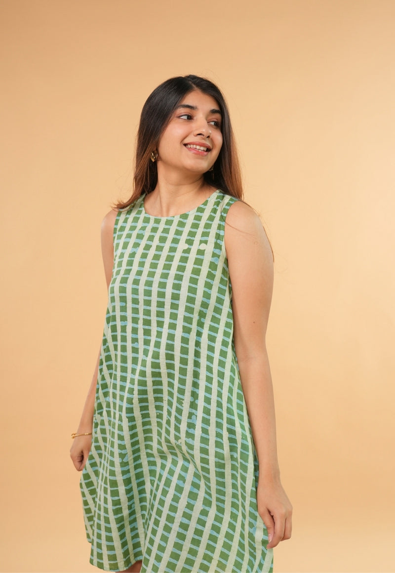 Inam Green Batik Cotton A Line Dress