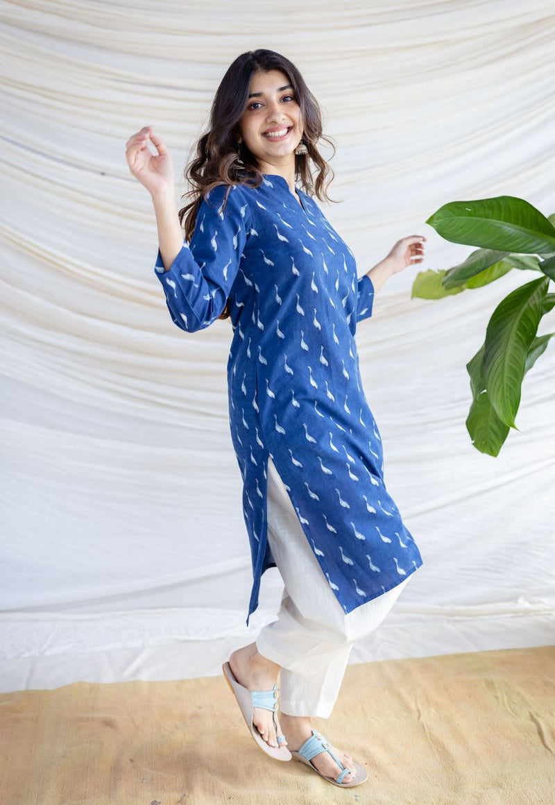 Zahira Indigo Dabu Cotton Straight Kurta