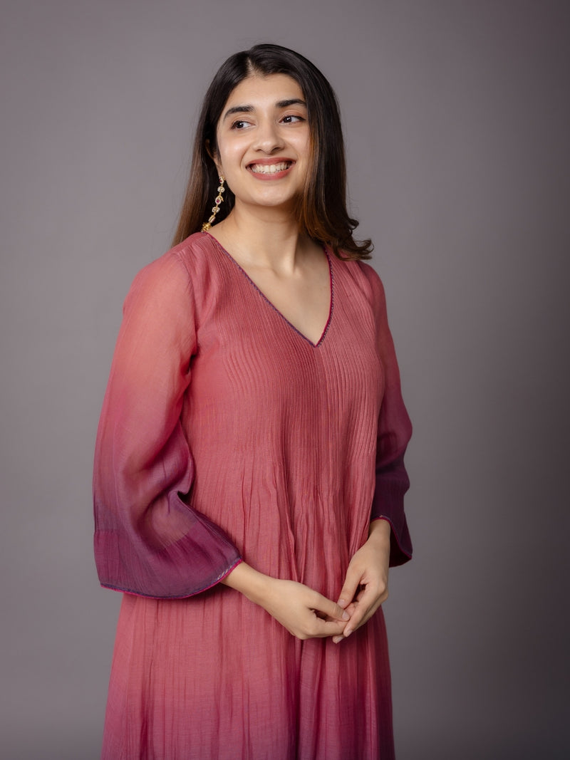 Dipti Red Ombre Chanderi Silk A Line Kurta