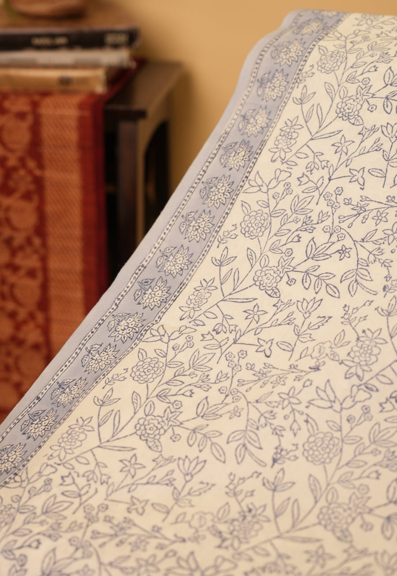 White Butta Sanganeri Hand Block Print Kota Doria Saree