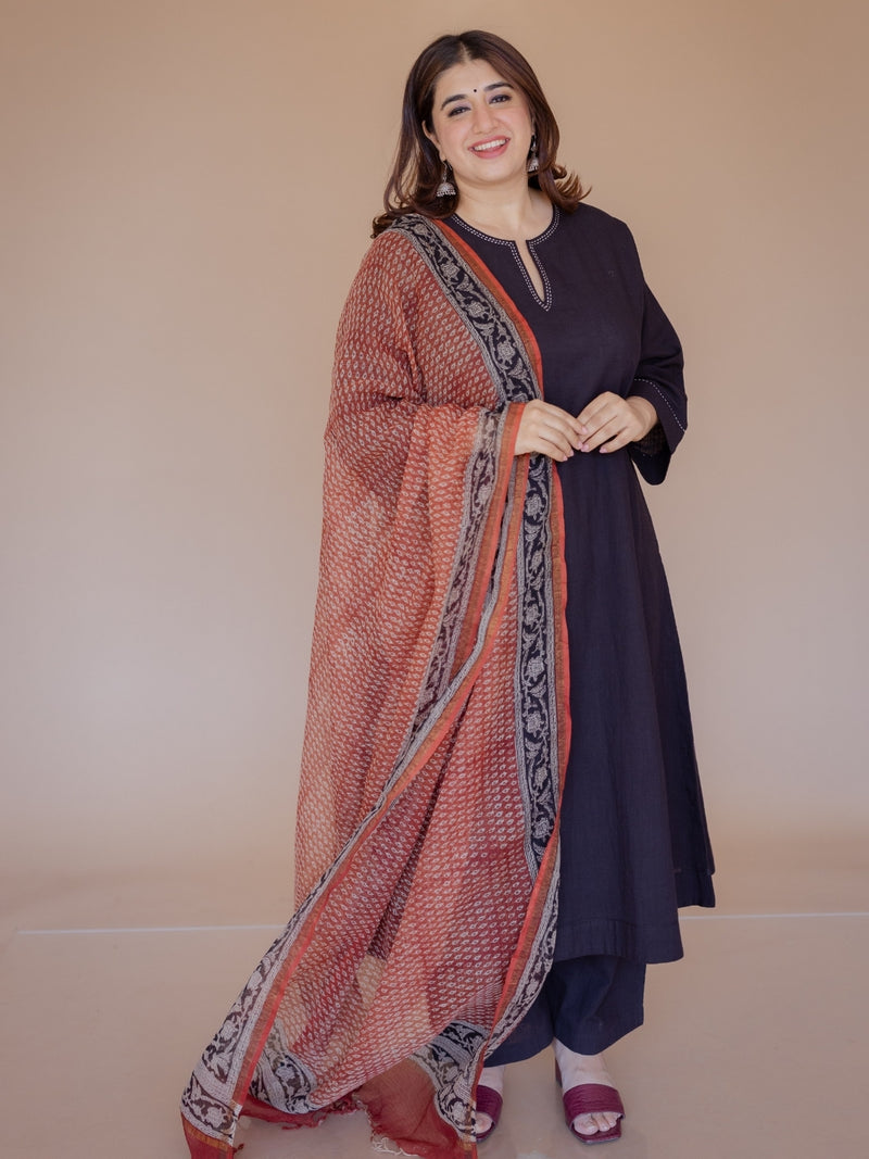 Red Butti Bagru Kota Doria Cotton Dupatta