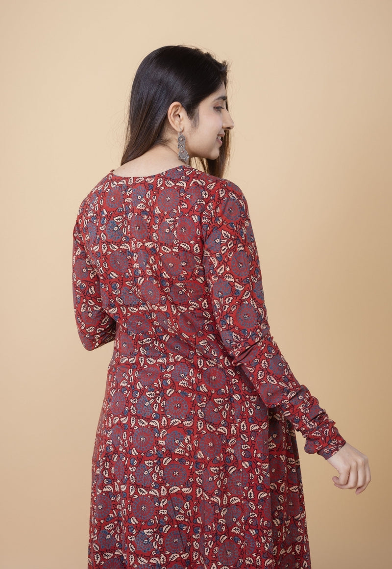 Shinat Red Ajrakh Cotton Jhabba Kali Kurta