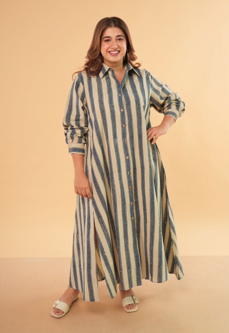 Trusha White Ajrakh Cotton A Line Dress