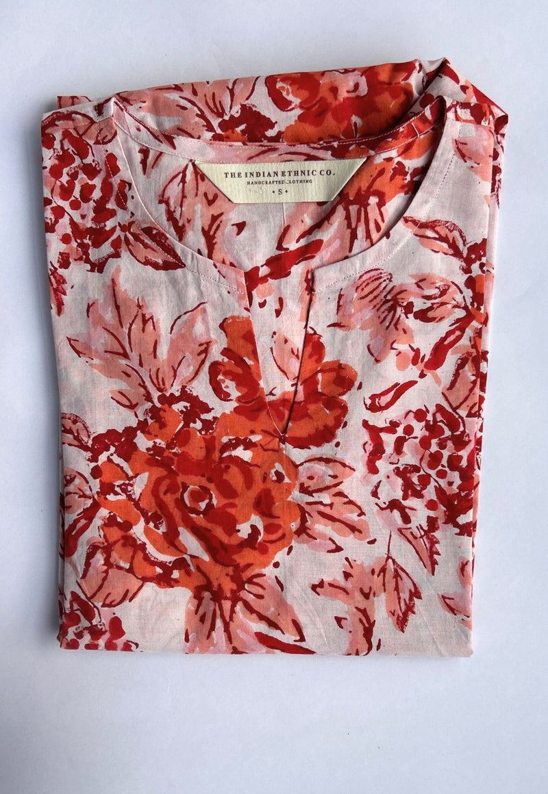 Anamika Red Sanganeri Cotton A Line Kurta