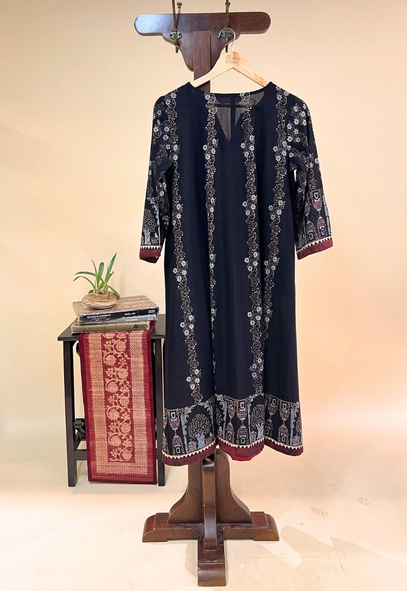 Prisha Black Ajrakh Cotton kali Kurta