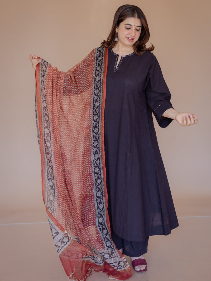 Red Butti Bagru Kota Doria Cotton Dupatta