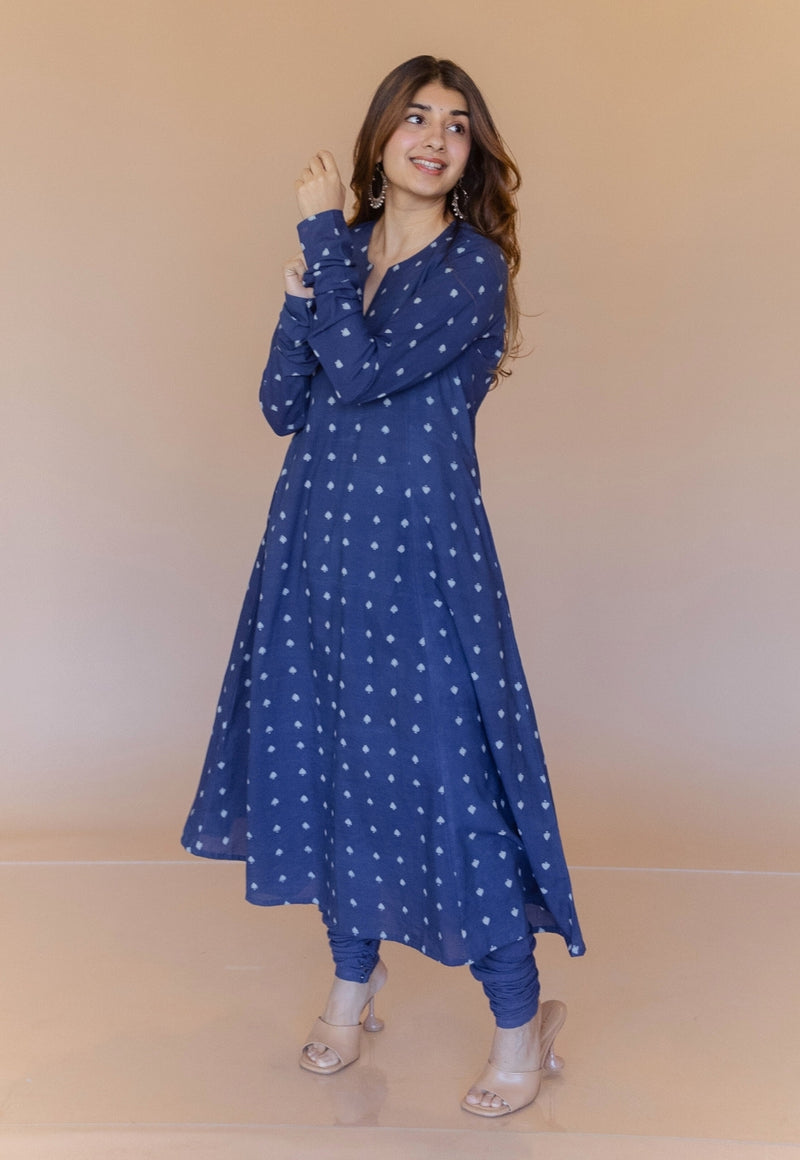 Shinat Blue Dabu Cotton Kali Kurta